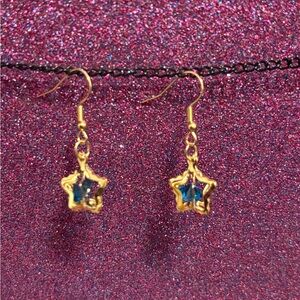 Gold Star Earrings with aqua crystal Accents